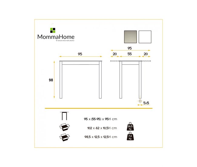 Mesa de Cocina Alta Extensible - Modelo LONDRES 95x55 Blanco