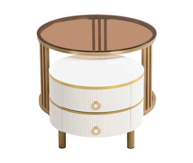 2 en 1, mesa de centro, mesa auxiliar, cajón 70x70 Blanco