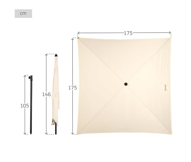 Aktive Parasol de jardín cuadrado con mástil inclinable 175x175 Beige