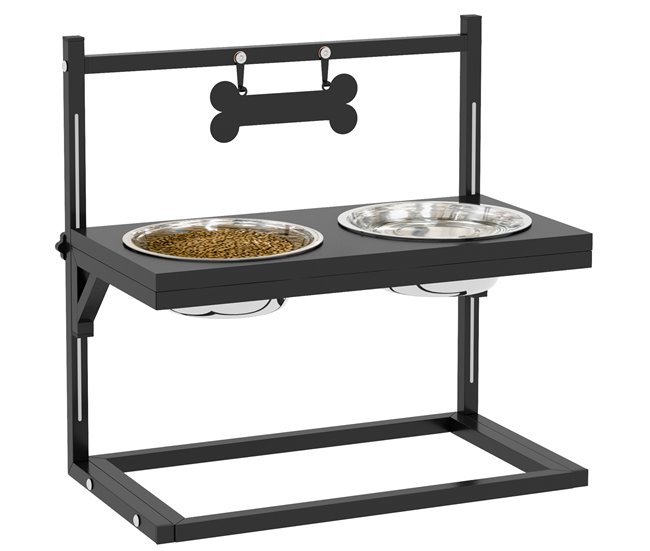 Comedero para Perros Acero, Metal PawHut Negro
