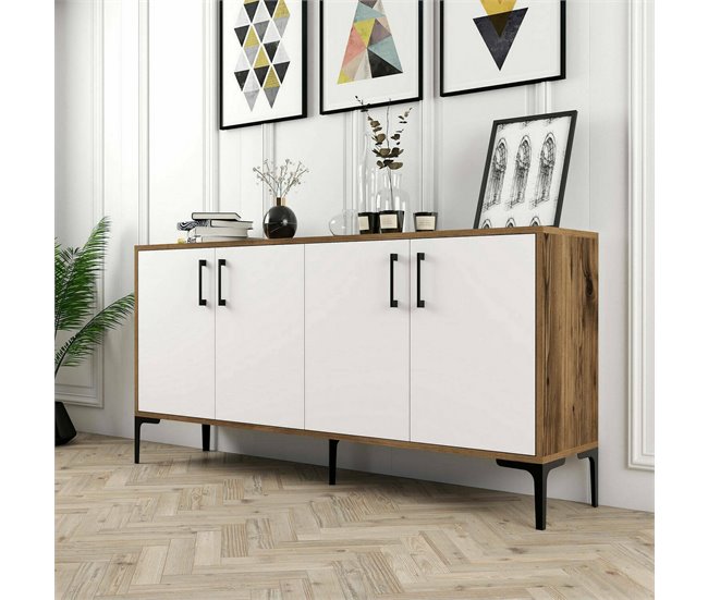 Aparador efecto madera 160 Blanco/ Madera