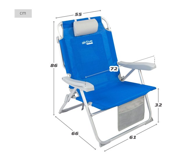 Aktive Pack 2 sillas playa XXL plegables y multiposición Azul