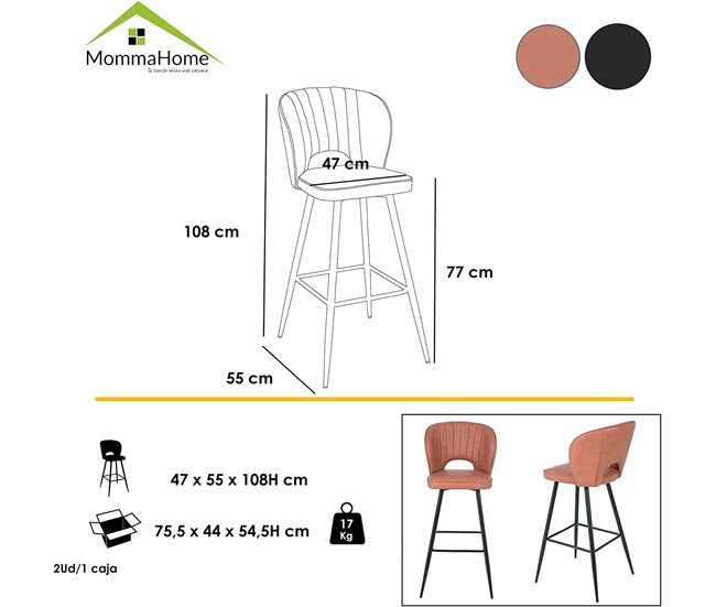 Set 2 taburetes de comedor ecopiel ONA Marron