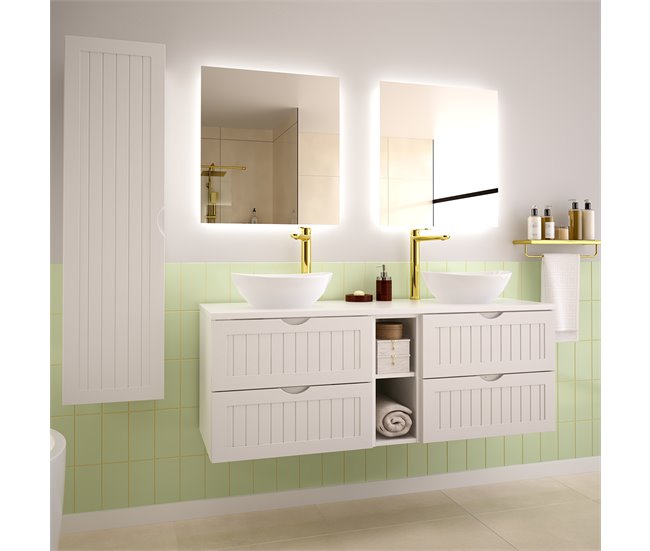 Mueble bajo lavabo compartimiento encimera Soline 140 Blanco