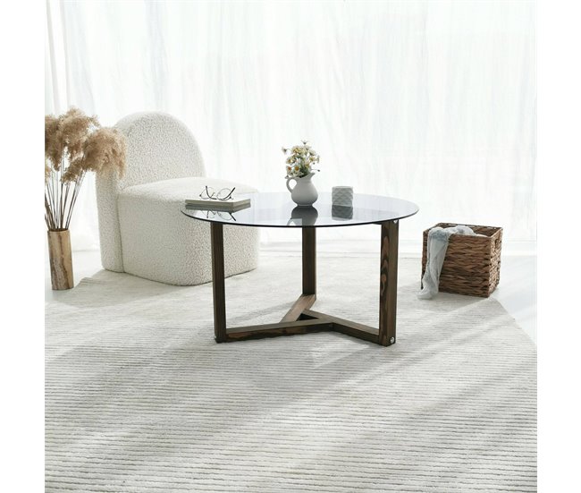 Mesa de centro de vidro 75x75 Madera Oscura