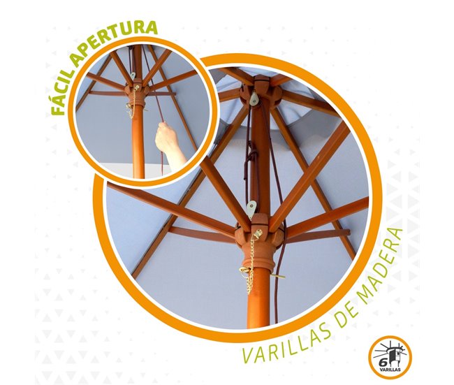 Parasol hexagonal 300 cm color antracita mástil madera Aktive Garden Gris