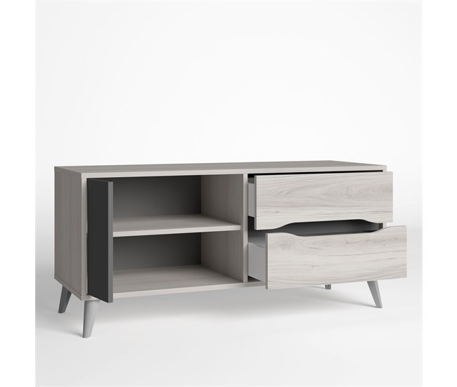 Mueble TV Orly 1 Puerta y 2 cajones Roble Claro/Gris Gris