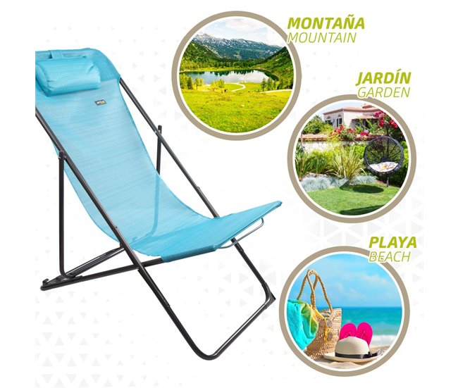 Hamaca plegable jardín multiposición c/cojín Aktive Azul