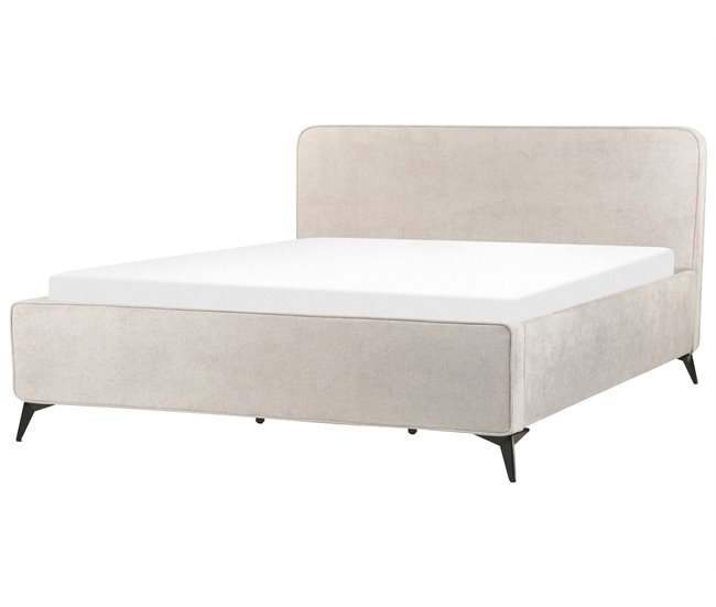 Beliani Cama Poliéster VALOGNES 192x220 Gris Claro
