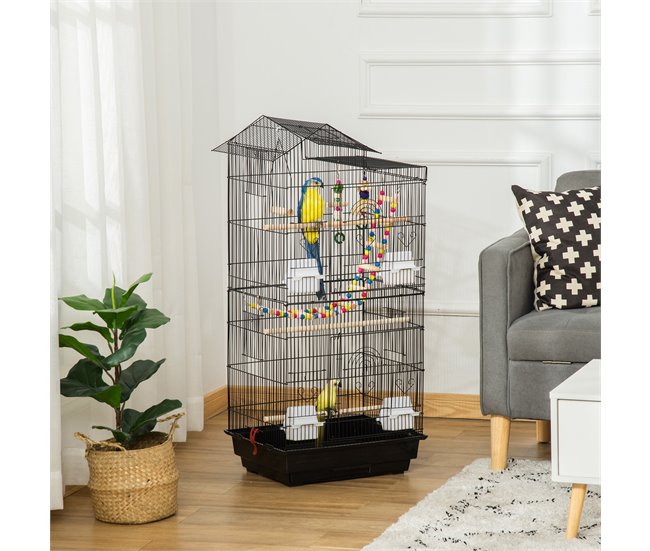 Jaula para Pájaros Acero, PP, Madera Mixta PawHut Negro