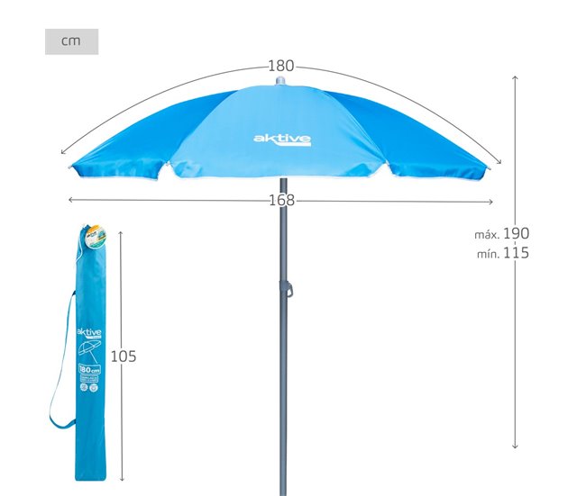 Sombrilla playa antiviento con mástil inclinable y protección UV50 Aktive Azul