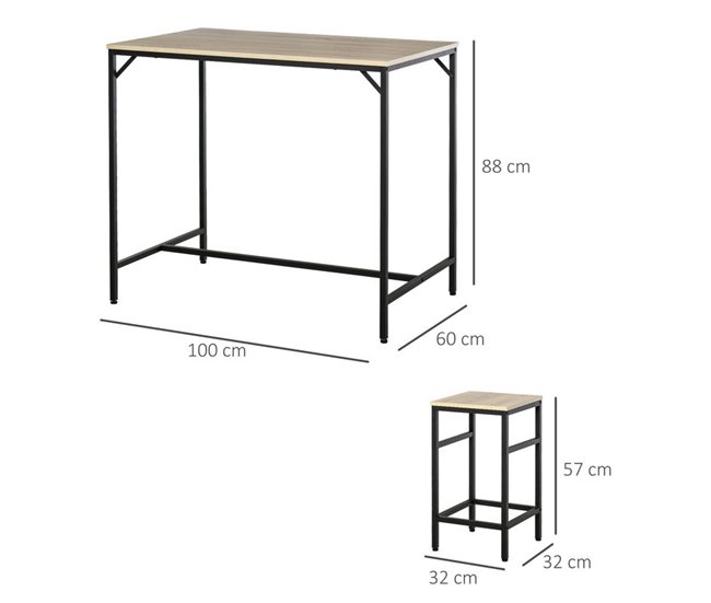 Conjunto de Bar Melamina de Madera, Metal HOMCOM, hogar - cocina Marron