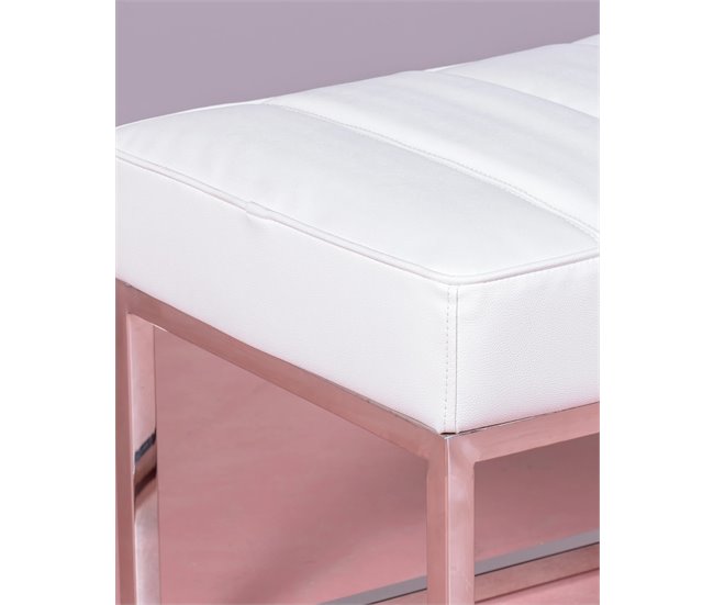 Banco diseño tapizado en polipiel con acero cromado - Praga 131x48 Blanco