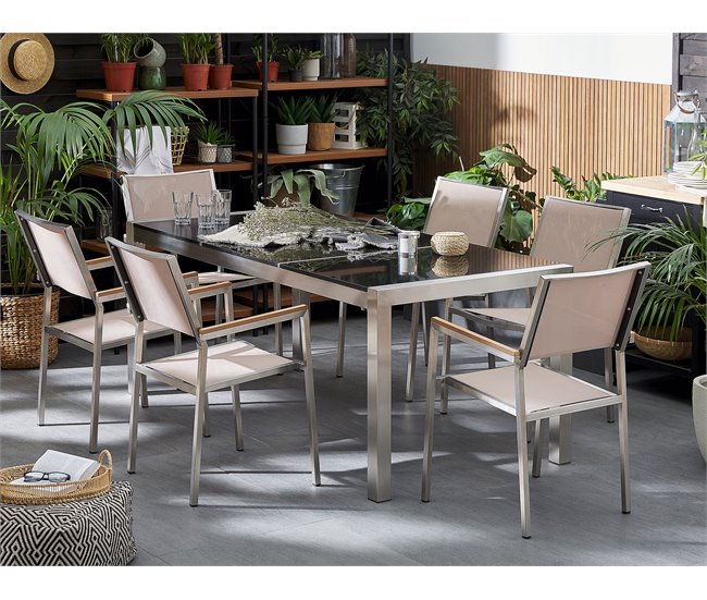 Beliani Mesa de jardín GROSSETO 90x180 Negro/ Gris