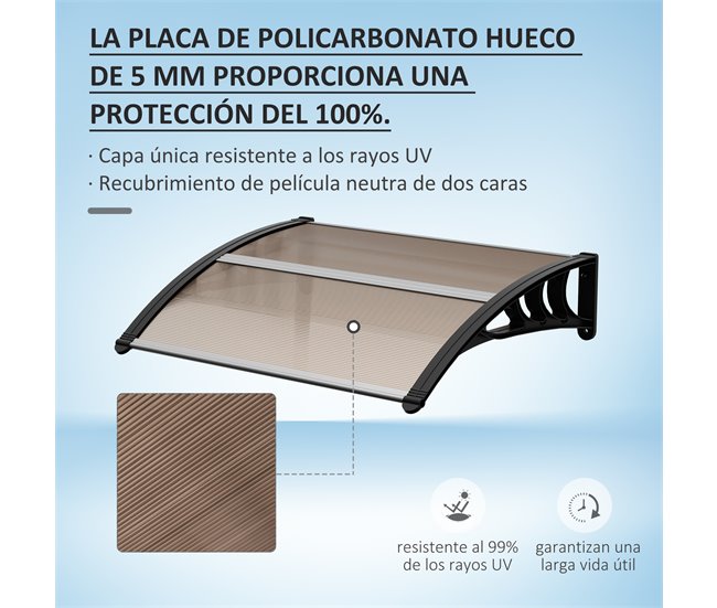 Tejadillo de Protección Aleación de Aluminio, PP Outsunny 100x75 Marron