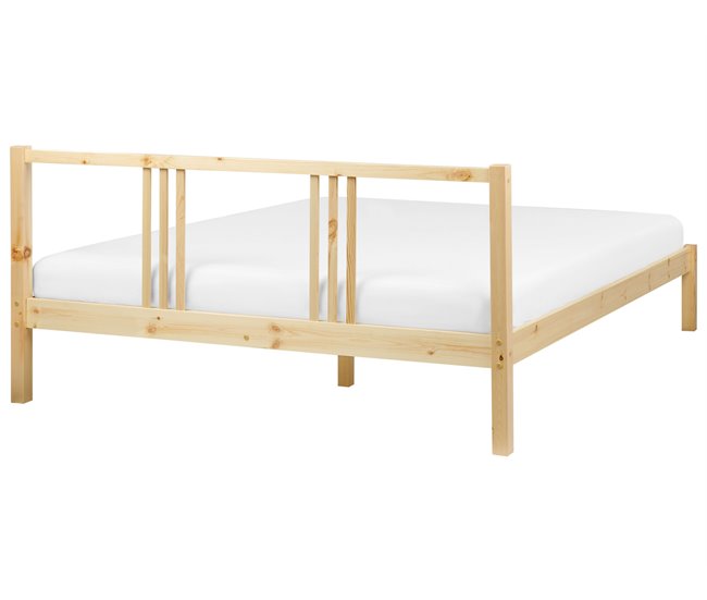 Beliani Cama con somier Madera de pino VANNES 167x209 Blanco