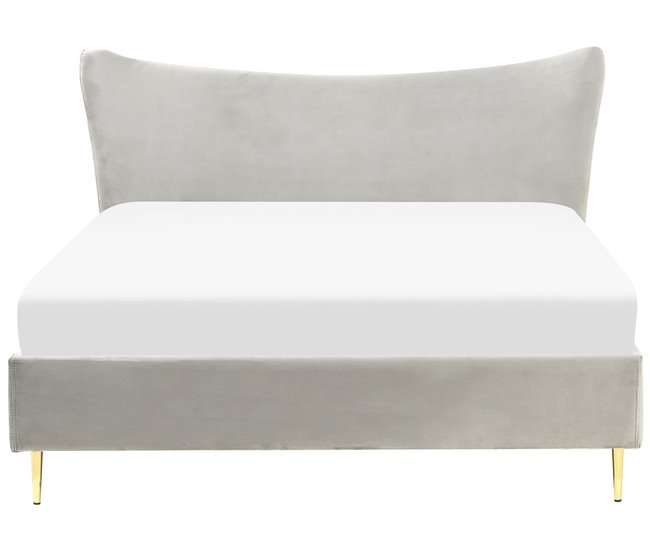 Beliani Cama con somier Terciopelo CHALEIX 168x212 Gris Claro