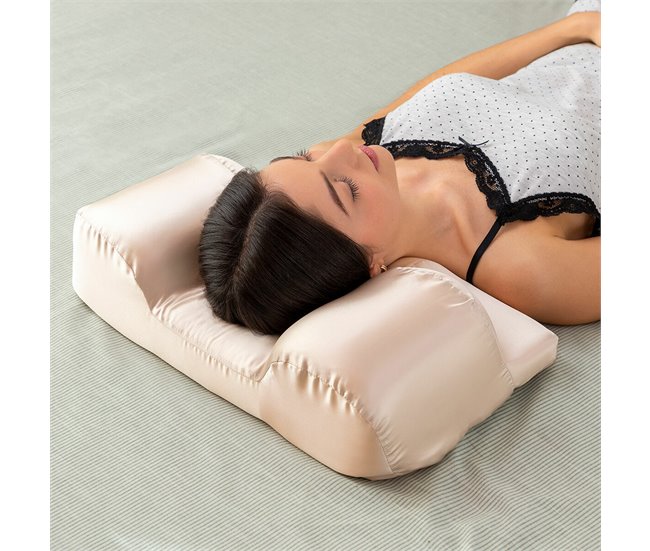 Almohada Cervical Antiarrugas con Funda de Satén Beige