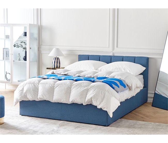 Beliani Cama con somier Poliéster DREUX 151x214 Azul