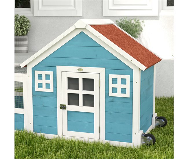 Conejera Madera de Abeto PawHut Azul