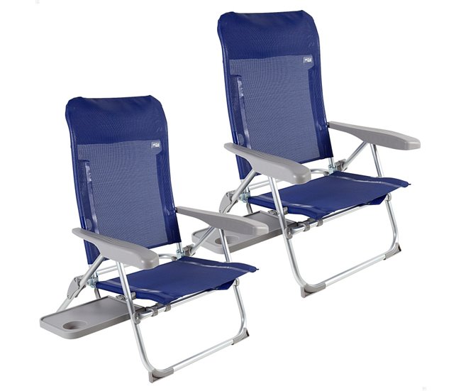 Aktive Pack 2 sillas playa multiposición plegado Slim c/mesa Azul