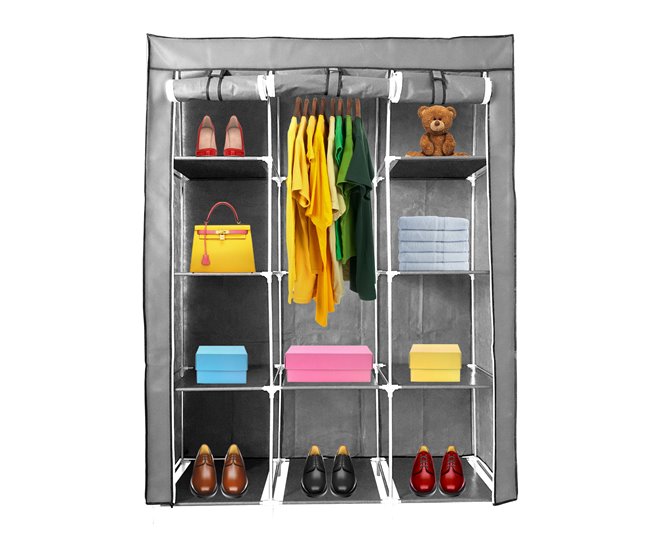 Armario Vestidor Tela Con Puertas Cremallera Nyana Home Gris