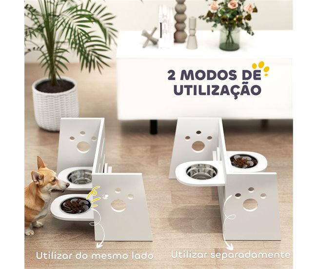 Comedero Perros Elevado MDF, Acero PawHut Blanco