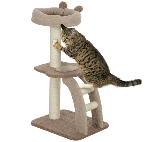 Árbol para Gatos Aglomerado de madera, Poliéster PawHut Marron