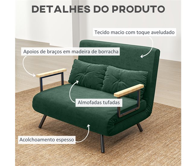 Sofá Cama Doble Terciopelo Sintético, Espuma HOMCOM Verde