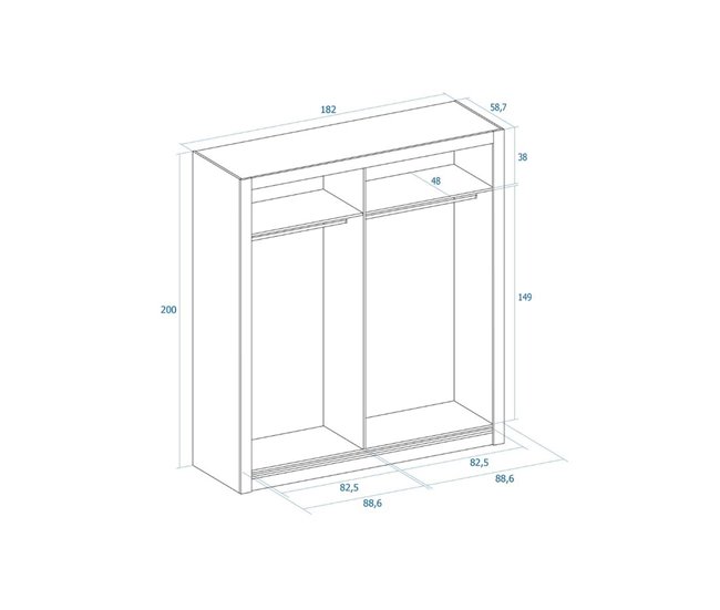 Armario Sava  puertas correderas + espejo sahara 182 Blanco