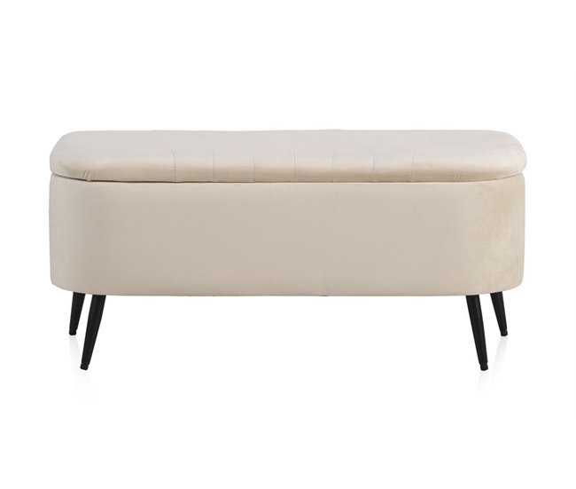 Taburete tapizado en terciopelo con patas de metal Beige