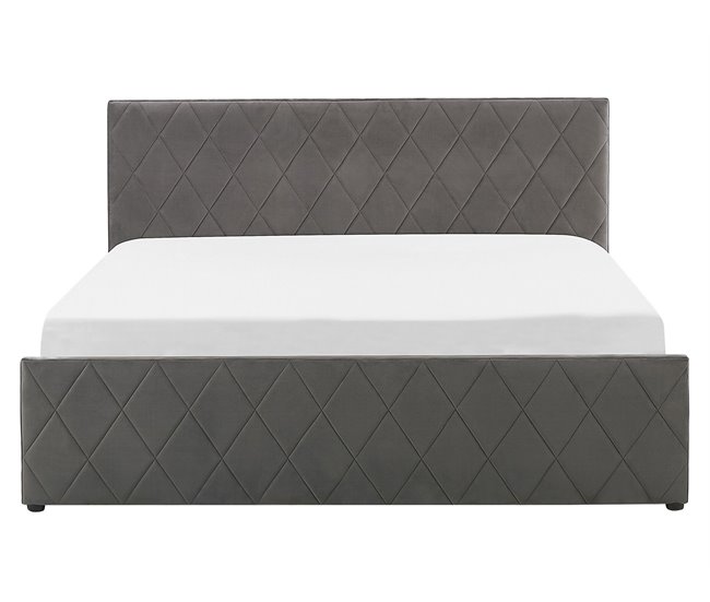 Beliani Cama con somier Terciopelo ROCHEFORT 170x214 Azul Marino