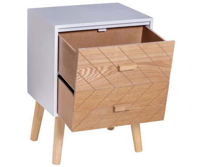 Mesita de Noche MDF y madera maciza HOMCOM 40 Blanco