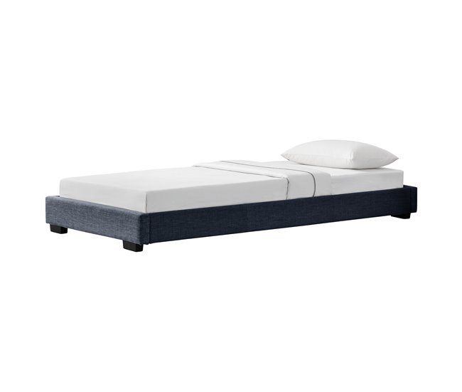 Corium Cama individual con somier tapizado en lienzo / MDF 96x214 Blanco/ Beige
