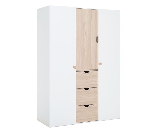 Armario vestidor 3 puertas 3 cajones - Stige Natural/ Blanco