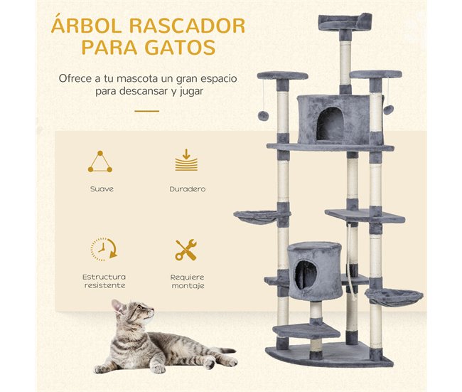 Árbol Rascador para Gatos Aglomerado de Madera, Sisal y Felpa Gris