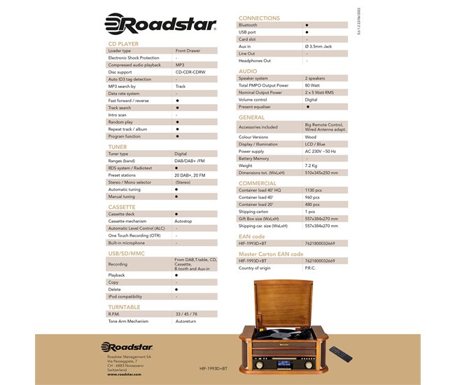 Microcadena Roadstar HIF1993DBT Madera