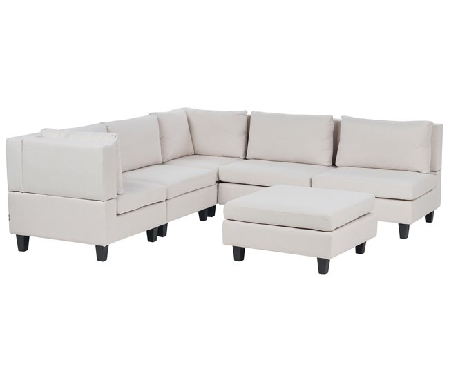 Beliani Sofá esquinero con reposapiés Poliéster UNSTAD Beige
