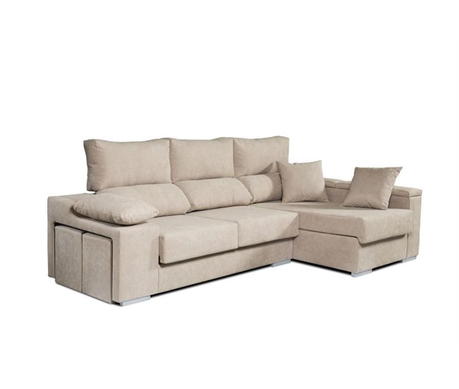 Sofá Chaiselongue Rubí 3 Plazas Tela Izquierda Beige