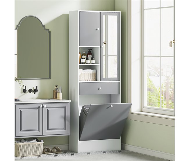 Armario Alto Baño Melamina de Madera HOMCOM, hogar - baño Blanco