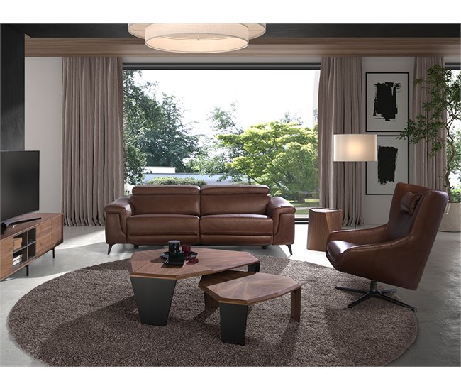 ANGEL CERDÁ Mesa rincón triangular mármol porcelánico Blanco/ Madera