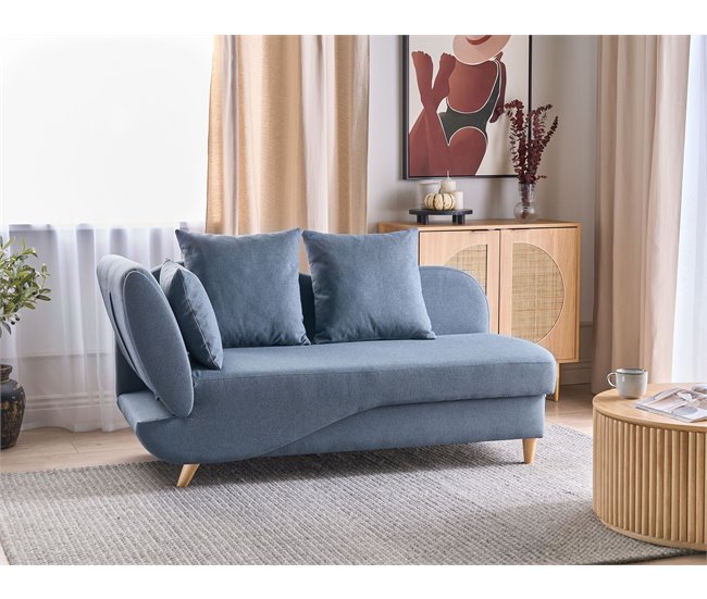 Beliani Chaise longue izquierdo Lino sintético MERI Azul