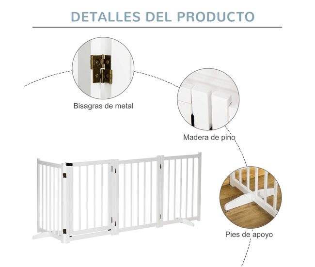 Barrera para Perros Madera de Pino PawHut Blanco