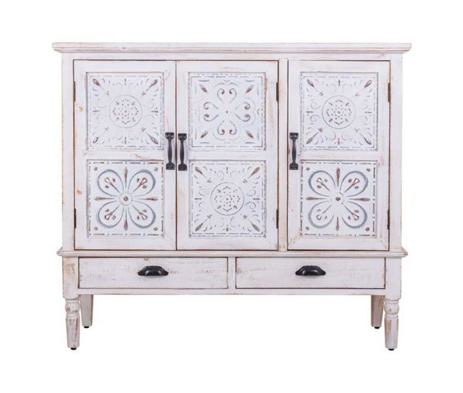 Aparador de madera tallada 3 puertas y 2 cajones Blanco