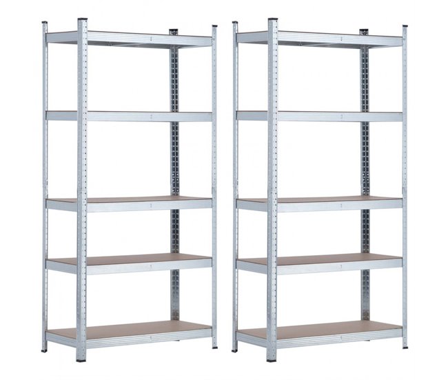 Pack 2 Estanterías Modulares Galvanizadas con 5 Baldas Ajustables Thinia Home Gris