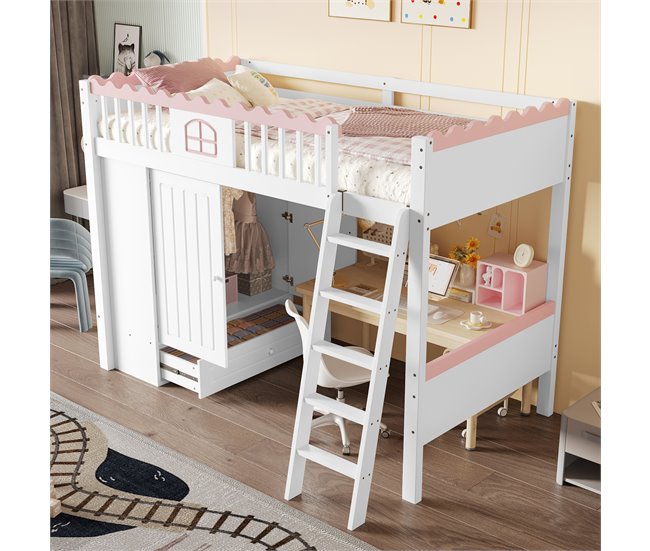 Cama alta para niños Blanco