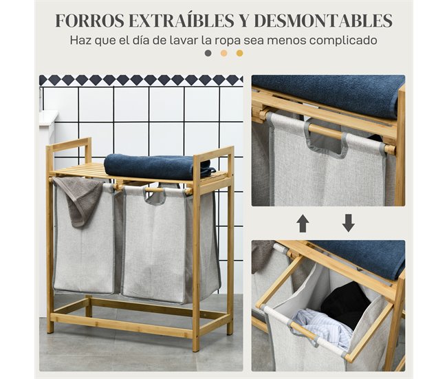 Cesto para Ropa Bambú HOMCOM, hogar - baño Madera Clara