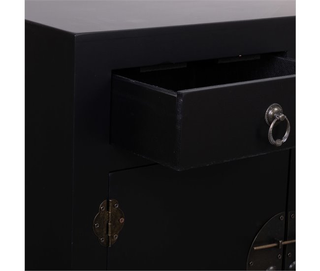 Aparador de madera de 7 cajones y 2 puertas Negro