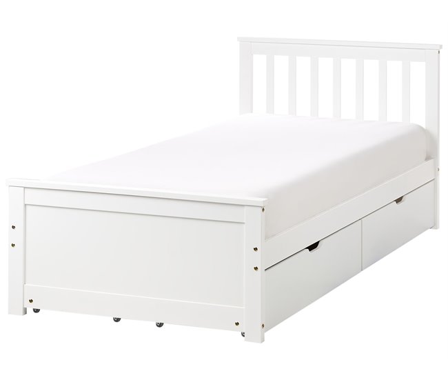 Beliani Cama con cajones Madera de pino OLENDON 99x206 Blanco