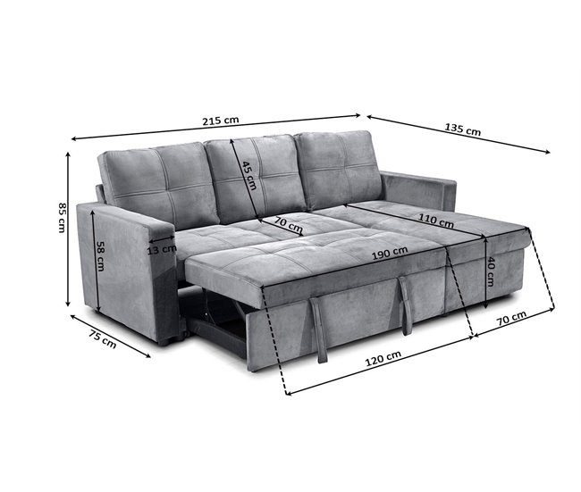 Sofa Cama Chaise Longue Pau Gris Claro